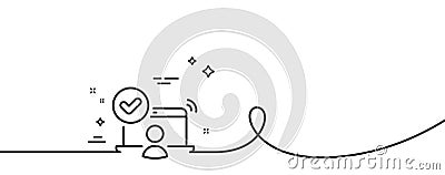 Confirmed online access line icon. Approved notebook sign. Continuous line with curl. Vector Vector Illustration