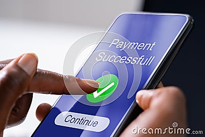 Confirmed Online Rent Payment. African American Woman Stock Photo