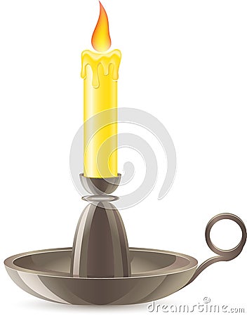 Conflagrant candle is in a candlestick Vector Illustration