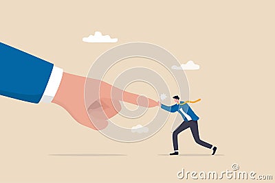 Conflict against boss or employer, david and goliath, fight against super power people, challenge and ambition to do right thing, Vector Illustration