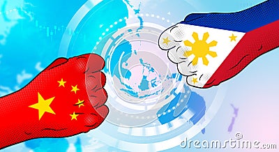 Conflict between China and Philippines. Chinaâ€“Philippines relations. Stock Photo