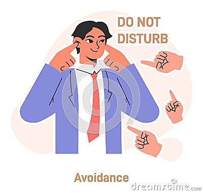 Conflict management. Character with conflict avoidance tactic. Person Cartoon Illustration