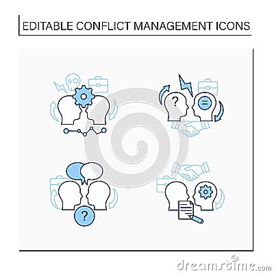 Conflict management line icons set Vector Illustration