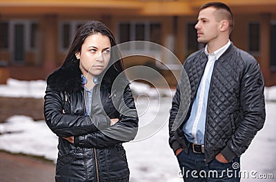 Conflict offence and emotional stress in young people couple Stock Photo