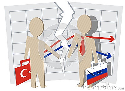 Conflict between Turkey and Russia. Gap between businessmen of contract Vector Illustration