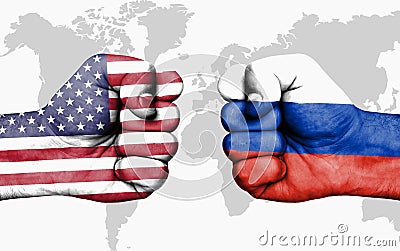 Conflict between USA and Russia - male fists Editorial Stock Photo