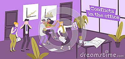 Conflicts In Office Composition Cartoon Illustration