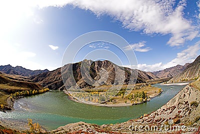 Confluence of the Chuya and Katun rivers Stock Photo