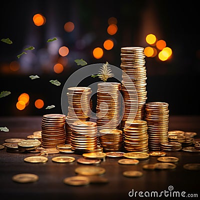 Confluence of coin stacks and growth graph portrays prosperous business investments Stock Photo