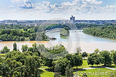 Confluence of Danube and Sava river in Belgrade Stock Photo