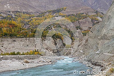 Confluence of Hunza and Nagar Rivers in Northern Pakistan Stock Photo