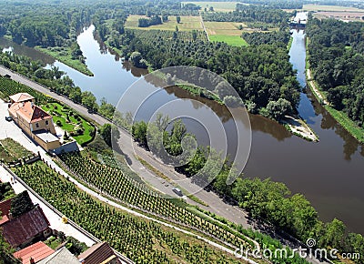 Confluence of rivers Elbe and Vltava Stock Photo
