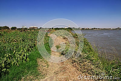 Confluence of White and Blue Nile rivers Stock Photo