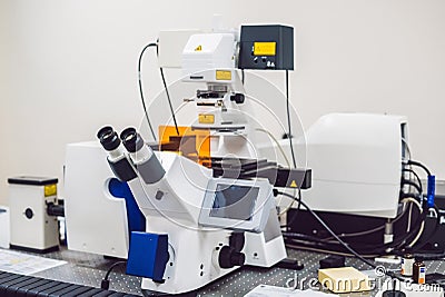 Confocal optical laser scanning microscope for biological samples Stock Photo