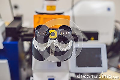 Confocal optical laser scanning microscope for biological samples Stock Photo