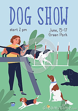 Conformation or breed show colorful poster template with place for text vector flat illustration. Vertical advertising Vector Illustration