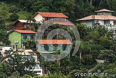 Confort houses at the hill side near the Conceicao Lagoon, in Florianopolis, Brazil Editorial Stock Photo