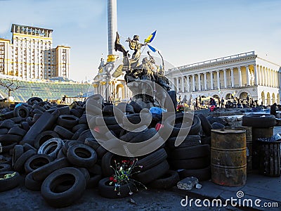 After the confrontation on the Maidan of Kiev in Ukraine in 2014 Editorial Stock Photo