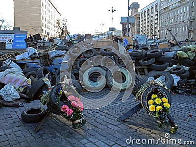 After the confrontation on the Maidan of Kiev in Ukraine in 2014 Editorial Stock Photo