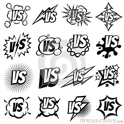 Confrontation versus vector signs. Vs opposite isolated logo set Vector Illustration