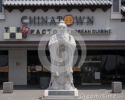 Confucious stone statue in Chinatown in Richardson, Texas. Editorial Stock Photo