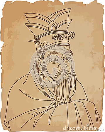 Confucius vector portrait in line art illustration Vector Illustration