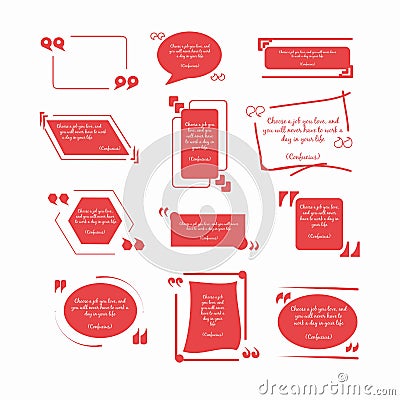 Confucius quotations in red frames with inverted commas Vector Illustration