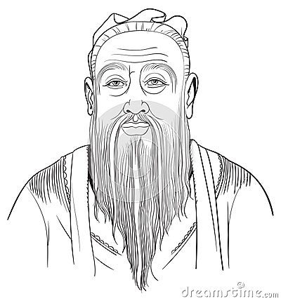 Confucius portrait in line art illustration Vector Illustration