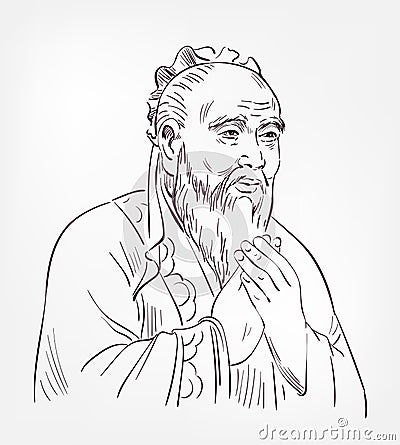 Confucius vector sketch illustration portrait isolated Cartoon Illustration