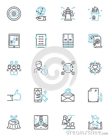 Confused bewildered linear icons set. Lost, Clueless, Disoriented, Perplexed, Baffled, Mystified, Flummoxed line vector Vector Illustration