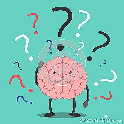 Confused brain character thinking Vector Illustration