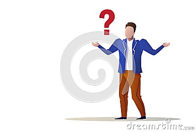 Confused businessman question mark concept trouble problem stress business man isolated flat full length horizontal Vector Illustration