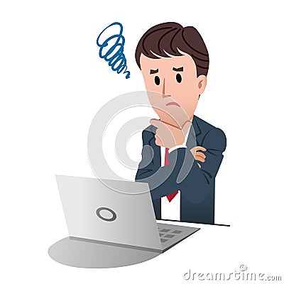 Confused businessman with a tangled mark Vector Illustration