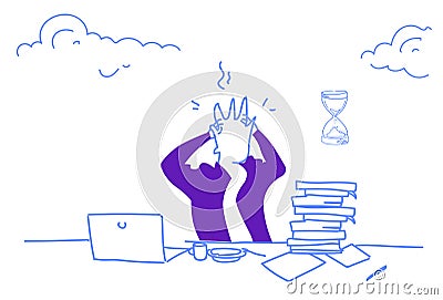 Confused businessman working problem stress concept man holding head deadline tired overworked male portrait horizontal Vector Illustration