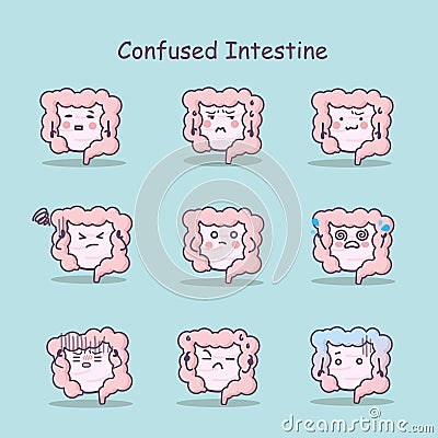 Confused cartoon Intestine set Vector Illustration