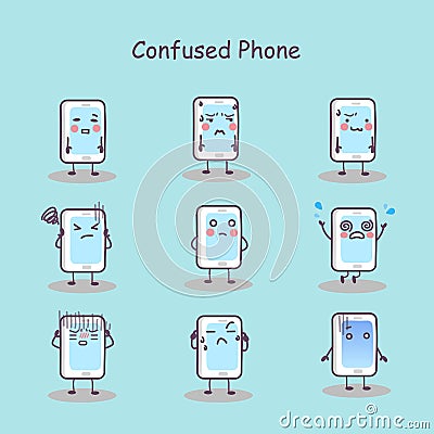 Confused cartoon smart phone Vector Illustration