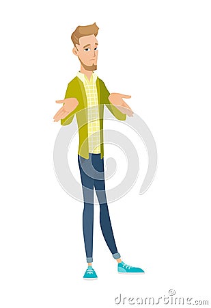 Confused caucasian businessman shrugging shoulders Vector Illustration