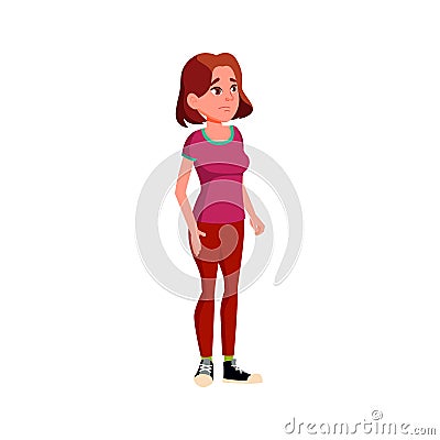 confused caucasian girl searching train on railway station board cartoon vector Vector Illustration