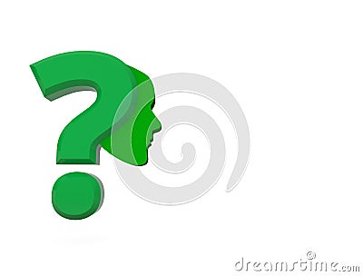 Confused concept Green question mark with human face icon Cartoon Illustration