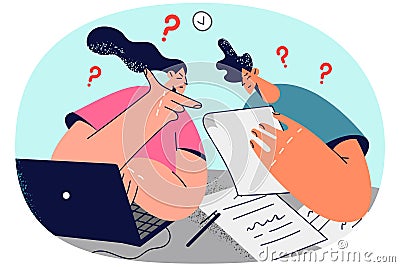 Confused couple manage paperwork at home Vector Illustration