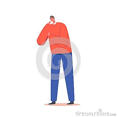 Confused or Curious Single Male Character Thinking, Solving Problem Searching Solution Isolated on White Background Vector Illustration