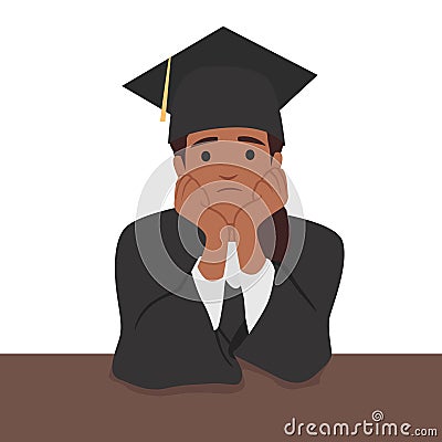 Confused expression of a female graduate. illustration of a person thinking about what to do after graduating from school Cartoon Illustration