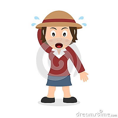 Confused Female Farmer Character Vector Illustration