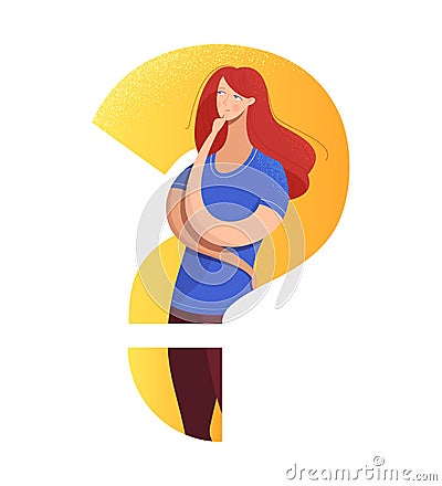 Confused girl flat vector illustration Vector Illustration