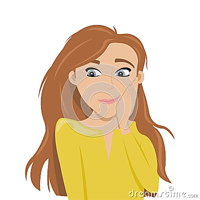 Confused girl with red hair. Embarrassment. Shyness Vector Illustration