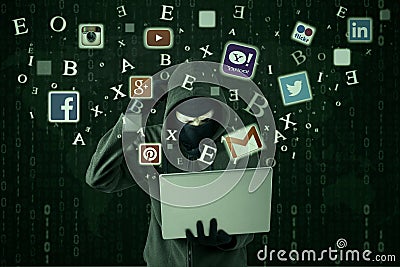 Confused hacker stealing social network id Editorial Stock Photo