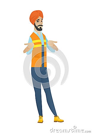 Confused hindu builder shrugging shoulders. Vector Illustration