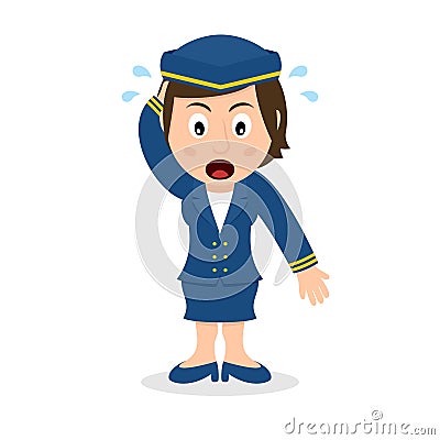 Confused Hostess Cartoon Character Vector Illustration