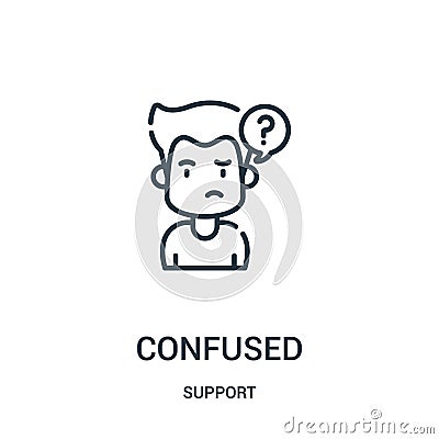 confused icon vector from support collection. Thin line confused outline icon vector illustration. Linear symbol for use on web Vector Illustration