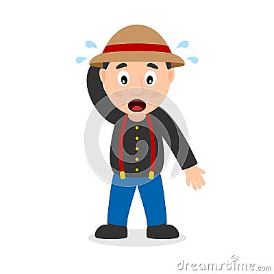 Confused Male Farmer Cartoon Character Vector Illustration